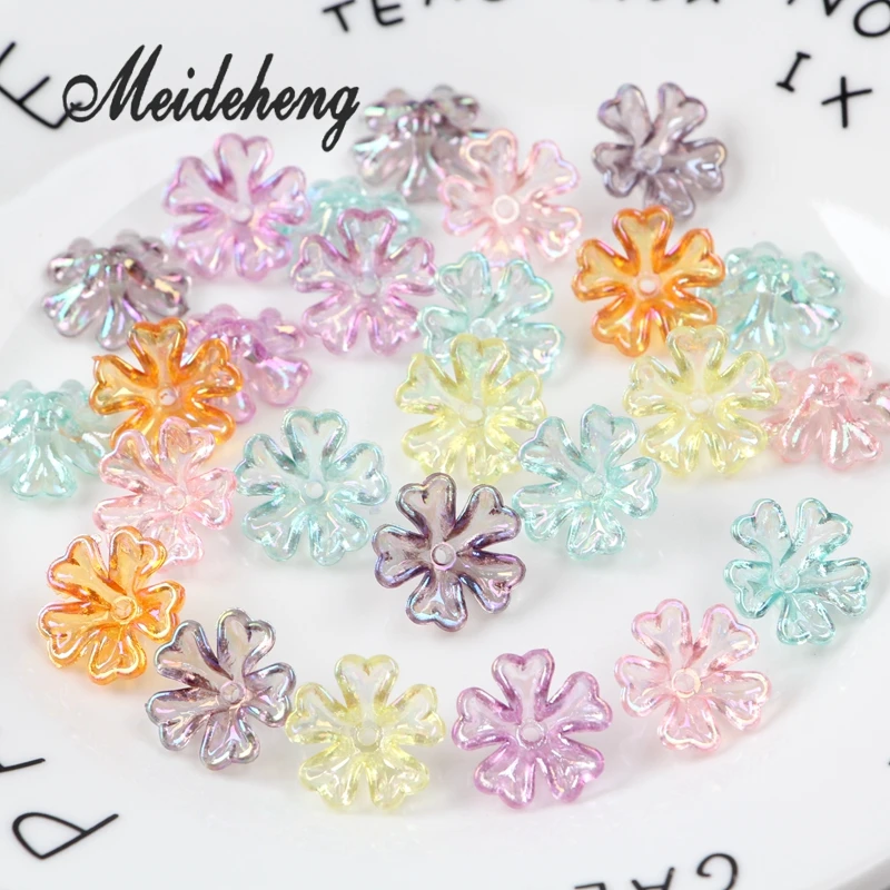 Акриловые прозрачные цветные шарики в виде цветов для изготовления ювелирных