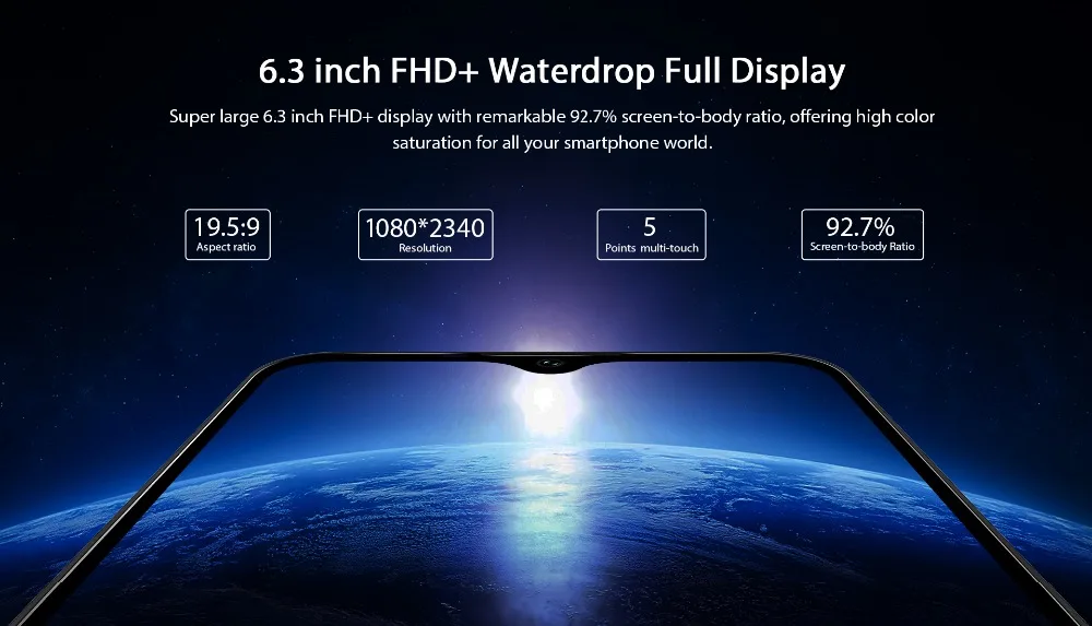 OUKITEL 10000mAh 5V/6A Quick Charge Smartphone K12 6.3" FHD+ Big Screen Waterdrop Android 9.0 Octa Core Mobile Phone 6GB 64GB
