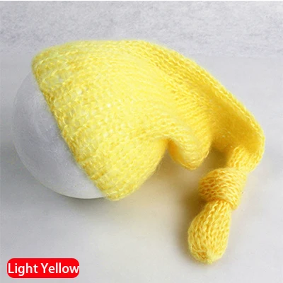 Light Yellow От 0 до 3 месяцев Длинный хвост хлопок трикотажные детские трикотажные шапки аксессуары для фотографирования новорожденных супер мягкие однотонные фото съемки шляпа - Цвет: Light Yellow