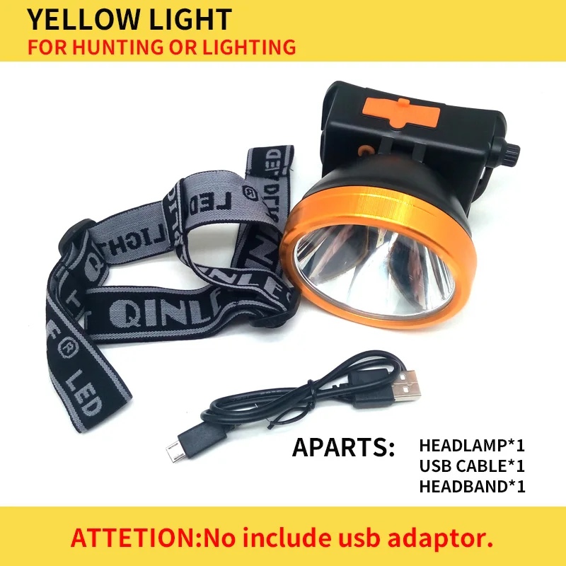 Yellow-for hunting QINLE 18650 светодио дный налобный фонарь светодиодный высокий свет перезаряжаемые портативный глава фонарики фонарик для кемпинга водонепроница - Испускаемый цвет: Yellow-for hunting