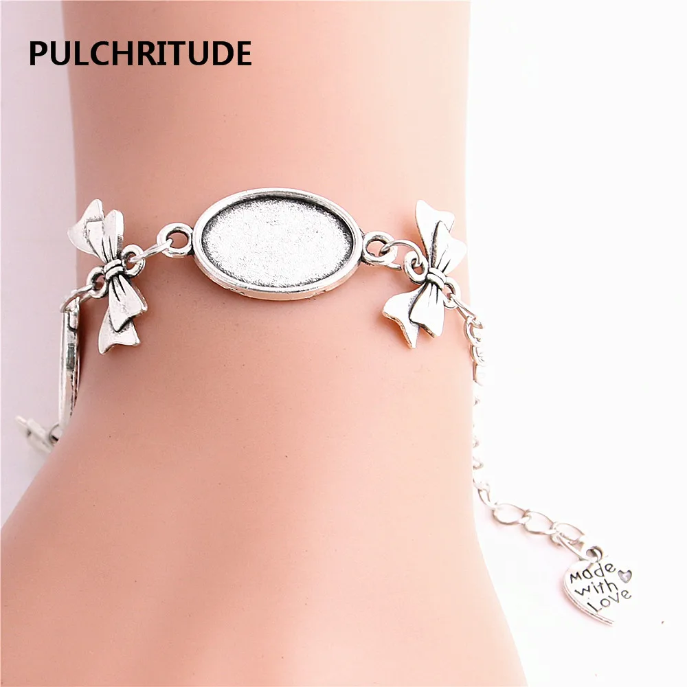 PULCHRITUDE, 3 шт./партия, металлическая цепочка, кабошон, база, подходит для овальной формы, 13*18 см, ручная работа, бант, очаровательный браслет, ювелирное изделие, сделай сам, C0971