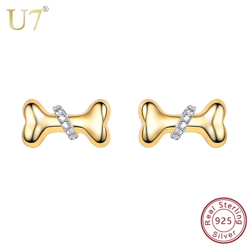 

U7 925 Sterling Silver Dog Bone Stud Earrings Brincos for Women Girls Simple Small Tiny Bones Cute Earring Jewelry Bijoux SC168