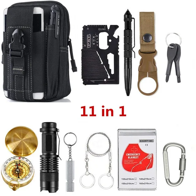 11 In 1 Black Tools 13 в 1 снаряжение для экстренного выживания, профессиональная аптечка для походов на открытом воздухе, инструменты для выживания, свисток, тактические инструменты для диких - Цвет: 11 In 1 Black Tools