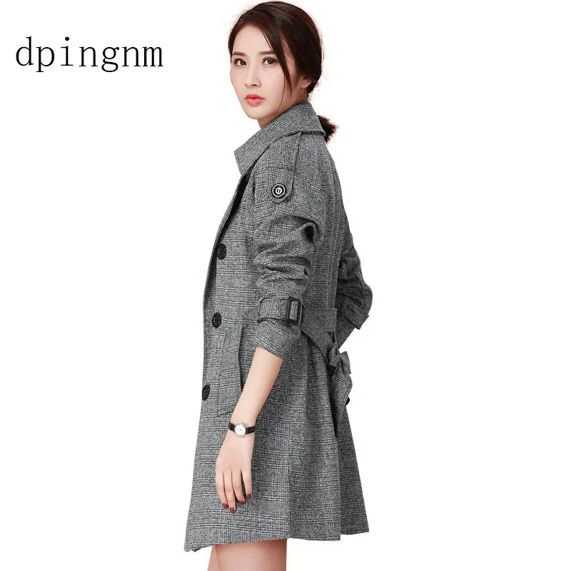 Женское шерстяное пальто в клетку сезон весна-осень 2018 новое модное длинное