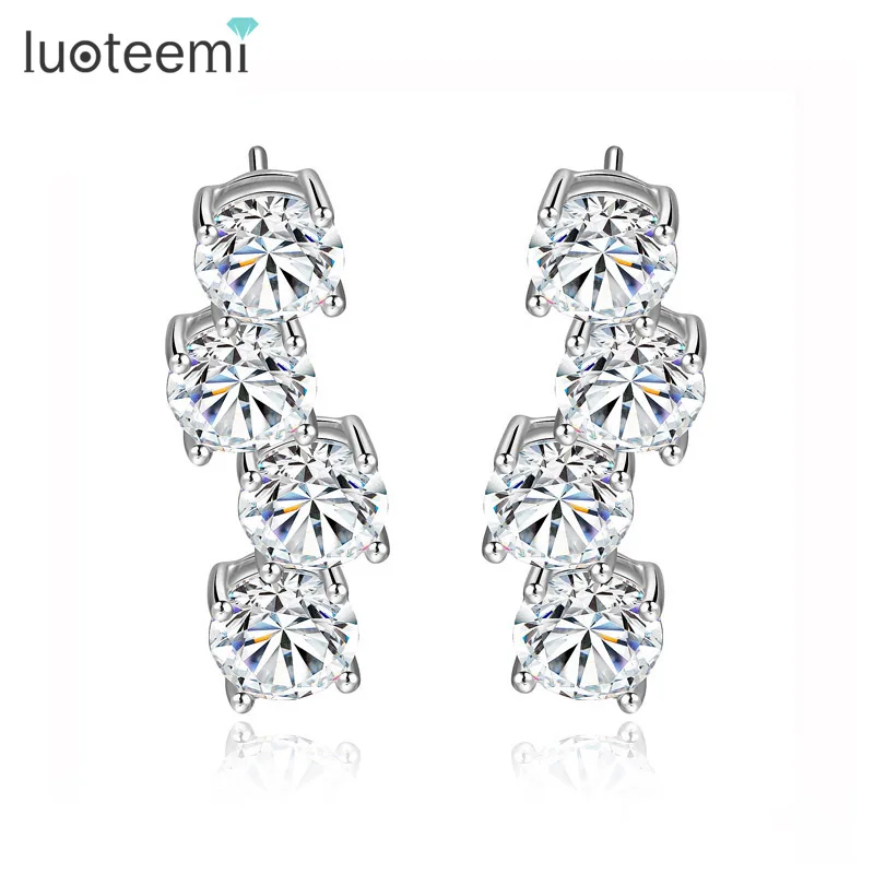 

LUOTEEMI Brand Wholesale Design Wedding Bridal Fashion Shining Clear Cubic Zircon Star Tennis Earrings White Gold-Color