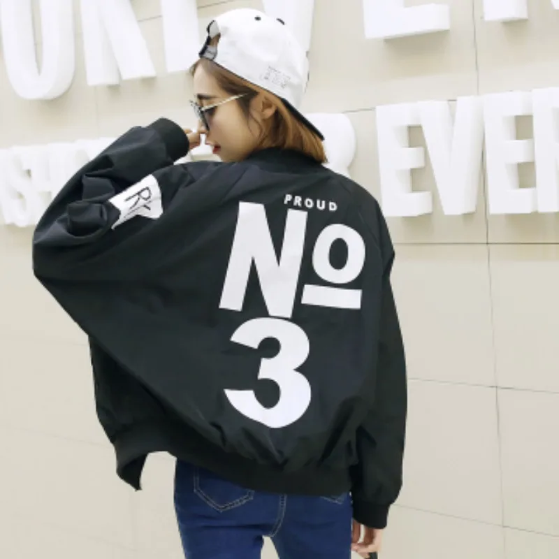 

Harajuku Chic Letters Printed Jackets streamer Baseball Coat thin Sunscreen Zipper Cardigan Loose Coat Stitching Outwear Tops