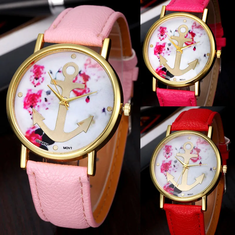 Фото Женские повседневные наручные часы с цветочным принтом и якорем кварцевые