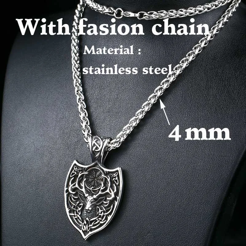 fashion chain style Байер в стиле легендарных викингов Aegishjalmur амулет кулон ожерелье большой двойной олень Секира Викинг нордический талисман Подвеска Ожерелье - Окраска металла: fashion chain style