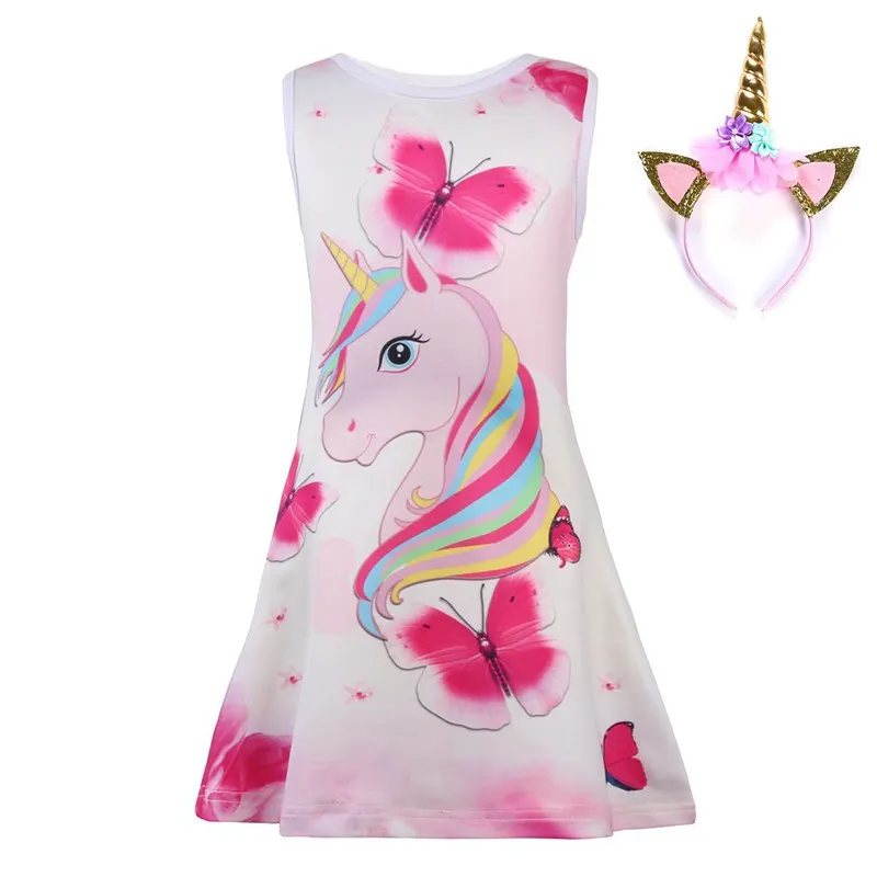 VOGUEON Girls Unicorn Nightgown Children Summer Sleeveless Unicornio Sleepwear Kids Cartoon Night Dress Girl Pajamas Outfit | Детская