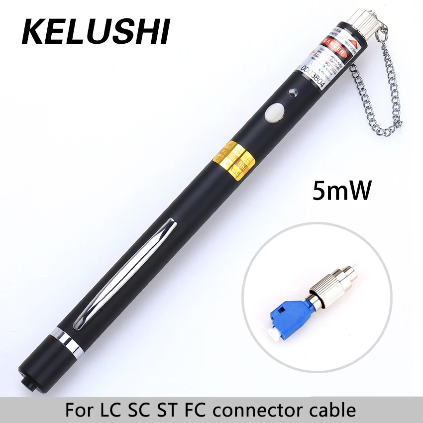 KELUSHI 1mW 1~5km Pen Type Fiber Optic Visual Fault Locator Cable Tester Testing Tool + 2.5mm Universal LC/FC/SC/ST Adapter