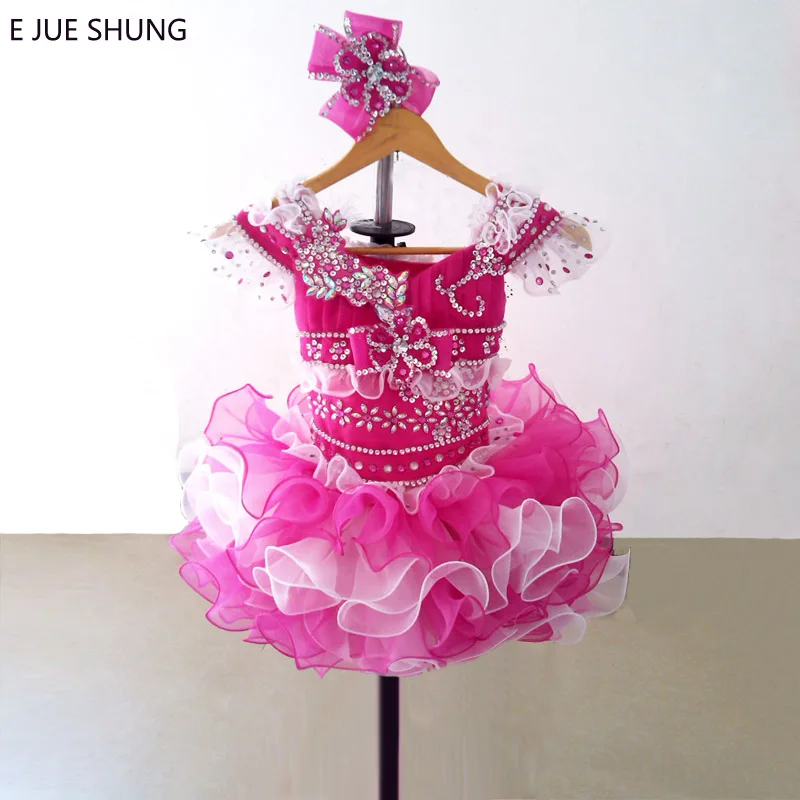 E JUE SHUNG Fuschia/Белое Мини-платье из органзы с цветочным узором для девочек; пышные платья для девочек; платья для малышей
