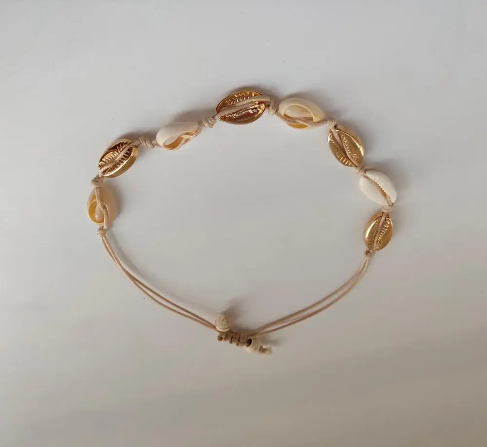 Seashell Anklet natural alloy material bead accessory with Beige and black string rope adjust size | Украшения и аксессуары