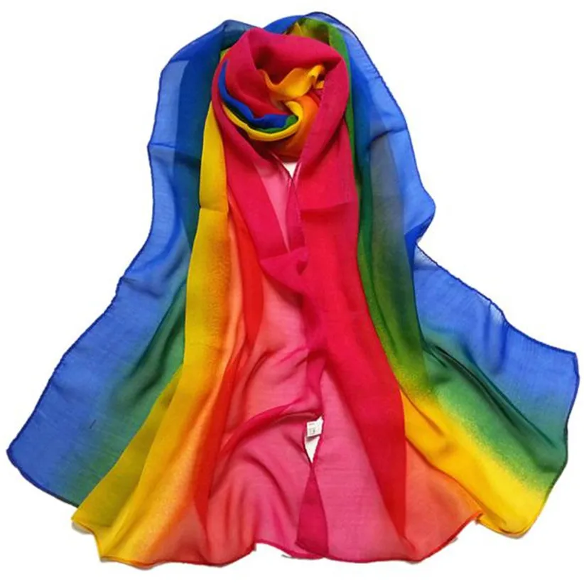 scarf Радужный шифоновый шарф женский модный градиентный длинный платок шарфы 80712 - Цвет: scarf