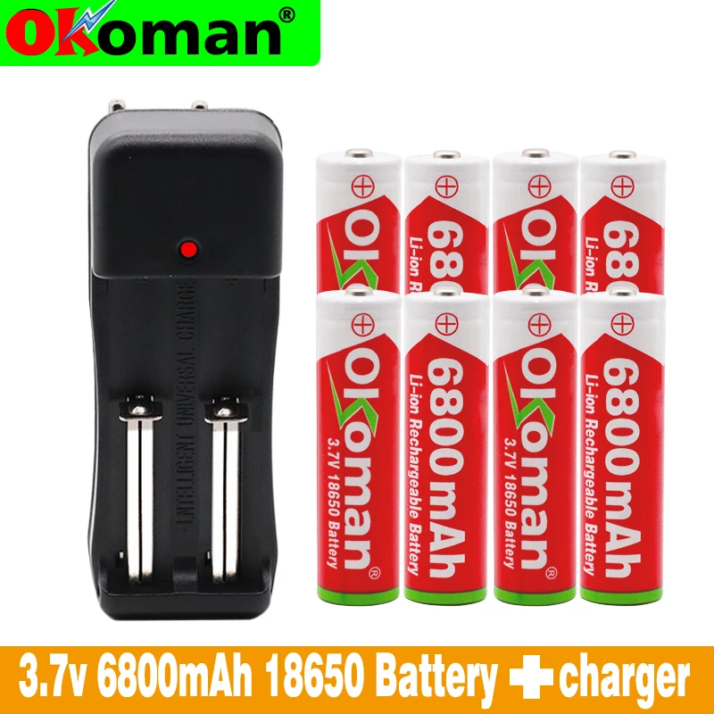 Okoman Новый 18650 батарея 3 7 V 6800mAh аккумуляторная li ion с Зарядное устройство для