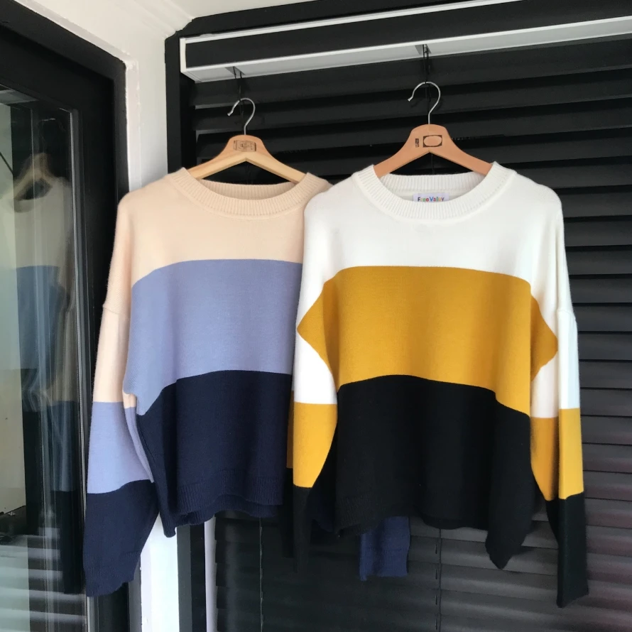 autumn 2020 winter clothes women harajuku korean fashion friends sweaters personality sweet striped retro knitted sweater | Женская