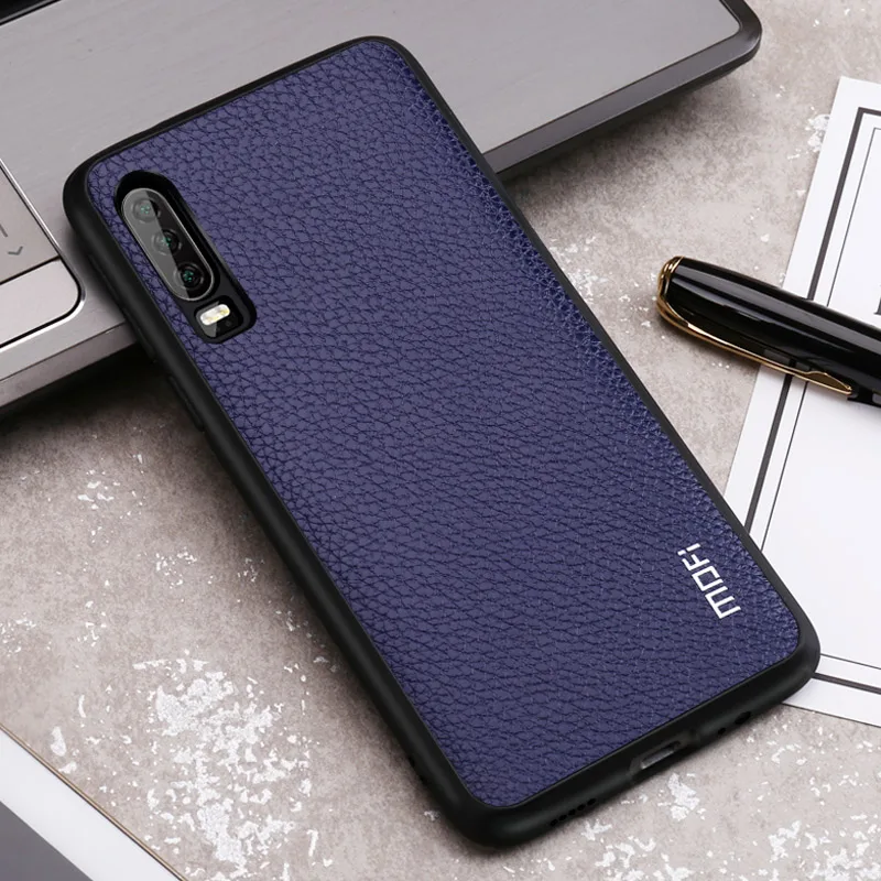 Для huawei P30 Pro чехол Mofi для huawei P30 Lite чехол Обложка на заднюю панель из искусственной кожи зернистый деловой стиль для huawei P30 Крышка Черный Красный - Цвет: Blue