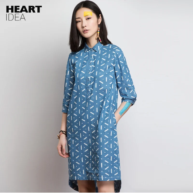Платье рубашка LYNETTE'S летняя свободная с воротником и принтом|denim dress|dresses femaledress