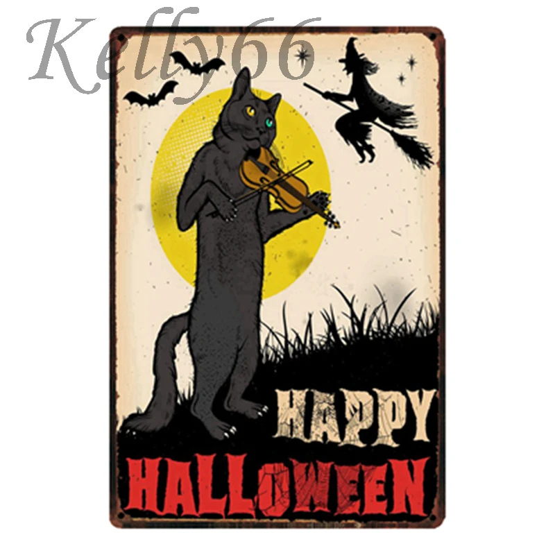 

[ Kelly66 ] Happy Halloween CAT Metal Sign Tin Poster Home Decor Bar Wall Art Painting 20*30 CM Size y-1801