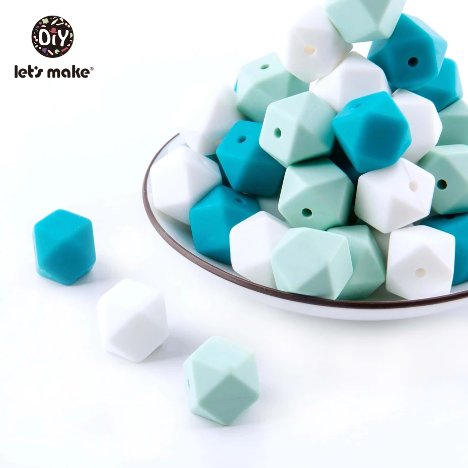 Let'S Make 20Pc 14Mm Hexagon Silicone Teether Beads Baby Tiny Rod Multifaced Baby Teething Toy Beaded Silicon Baby Teether Toy