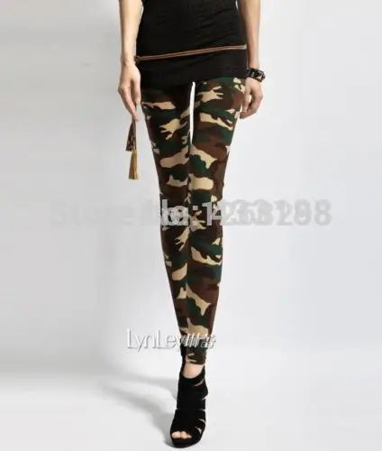Для женщин пикантные Армейский зеленый камуфляж Печатные Эластичный узкие штаны