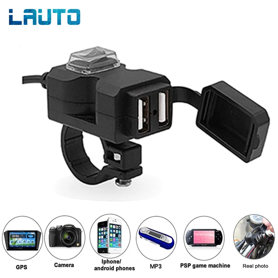 Laauto Dual USB водостойкий мотоцикл зарядное устройство на руль 9 12 В 2.1A/1A мотобайк блок