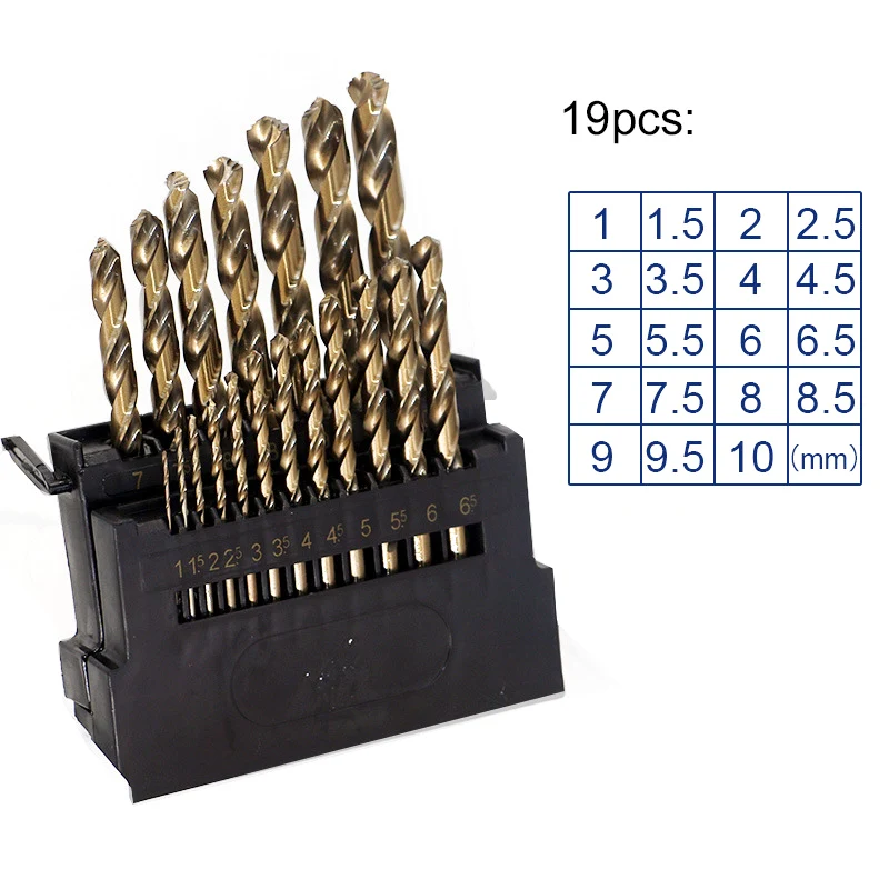 19pcs Twist Drill M42 HSS Сверло Набор для Metal содержат 8% высокое Кобальт Медь гладить Алюминий дерево Нержавеющая сталь бурении дрель биты - Цвет: 19pcs Twist Drill