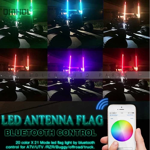 1 шт. совместимый со смартфонами через Bluetooth App Управление RGB светодиодный безопасности кнуты свет для внедорожник ATV UTV внедорожные лагерь локатор ограничительный светильник