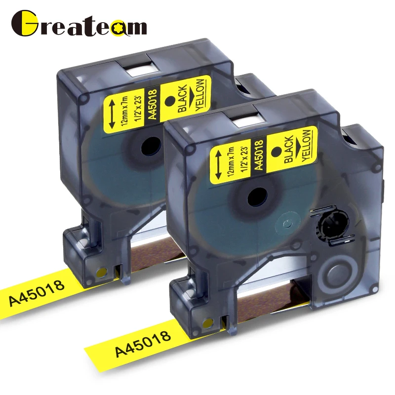 Greateam 2 шт./лот 45018 совместимый с dymo D1 S0720580 12 мм лента для маркировки черный на