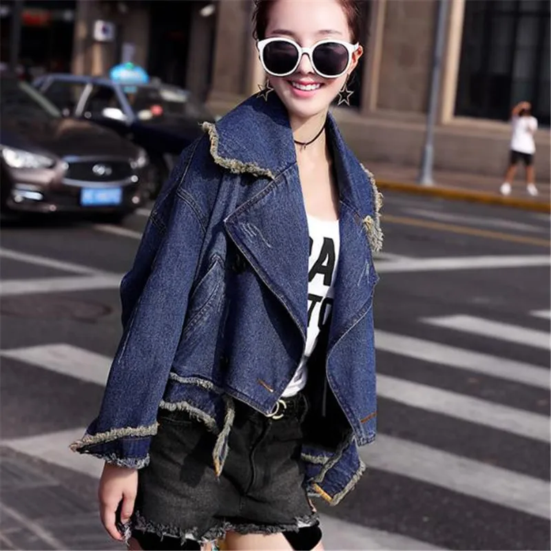 

Solid color denim jacket female spring autumn 2019 new women short casual denim coat lapel short fashion high-end cowboy tops