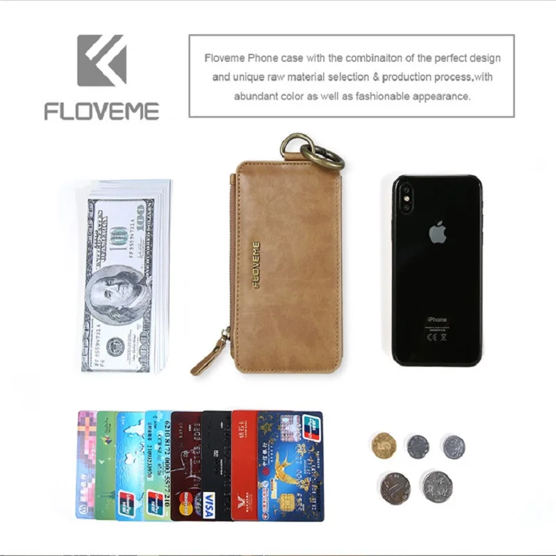 FLOVEME кожаный кошелек чехол для телефона iPhone X XR XS MAX мобильного 5 6 6s 7 8 Plus