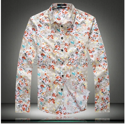 Free Shipping 2015 New Brand Fashion Mens Flowers Shirts Casual Slim Fit Long Sleeve Good Quality Shirt Size m-5xl | Мужская одежда