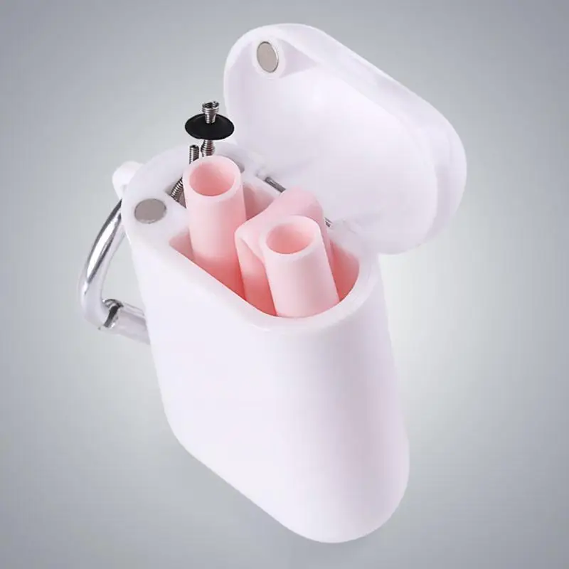 Silicone Pink Аксессуары для бара, портативная складная многоразовая щетка для чистки, металлические стальные соломинки для питья, вечерние, изогнутые, для путешествий, силиконовый чехол - Цвет: Silicone Pink