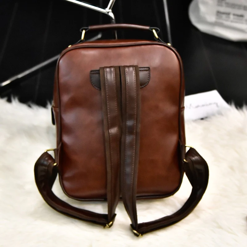 Women Female Brand Back Pack College Style Leather Backpack School Back pack Vintage Student Schoolbag Retro Rucksack Square
