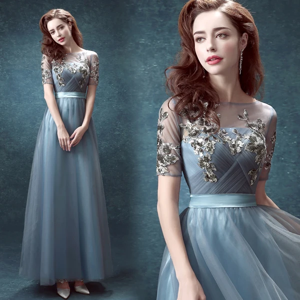 

Free shipping see through back ball gown Evening dress vestido de festa longo com Abiti da sera real picture TK1052