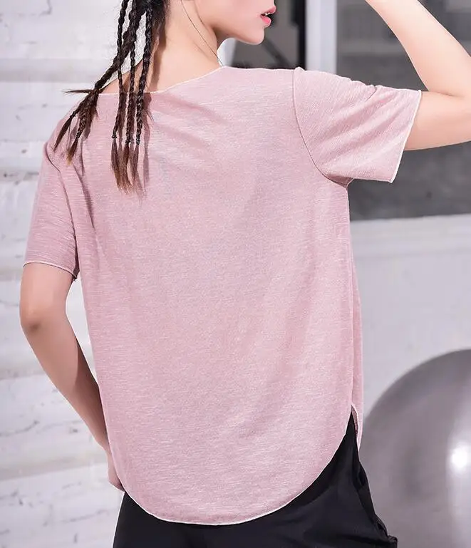 light pink Женские рубашки для спортзала, Свободный Топ для йоги, летняя футболка с круглым вырезом для бега, женская одежда для фитнеса, быстросохнущая спортивная майка, футболки для тренировок - Цвет: light pink