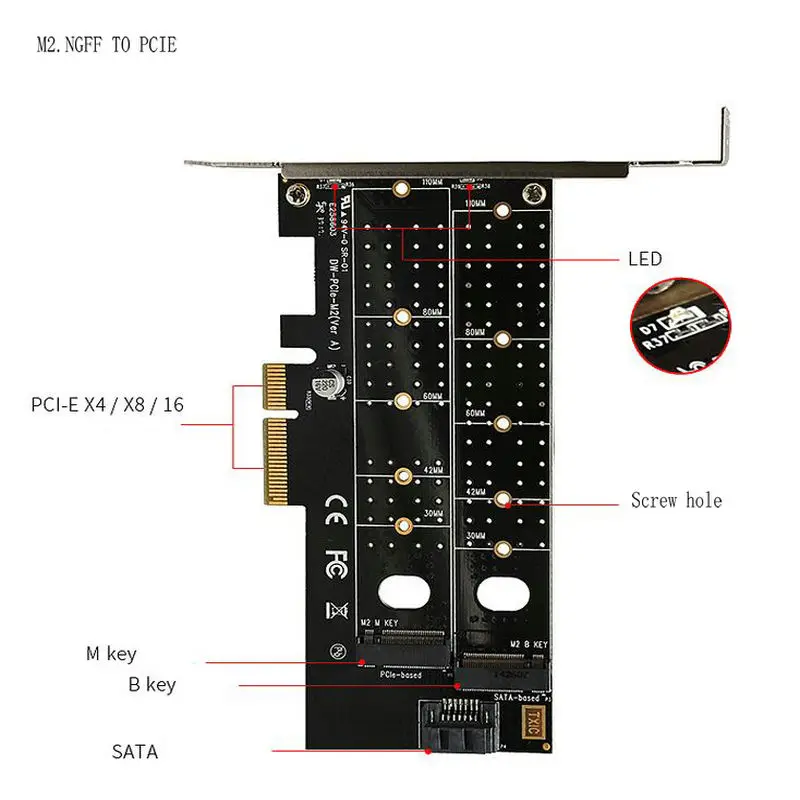 Переходная карта PCI-E PCI Express 3,0 для NVME M.2 NGFF SSD 110mmM_Key и B_Key PCIE pcie M2
