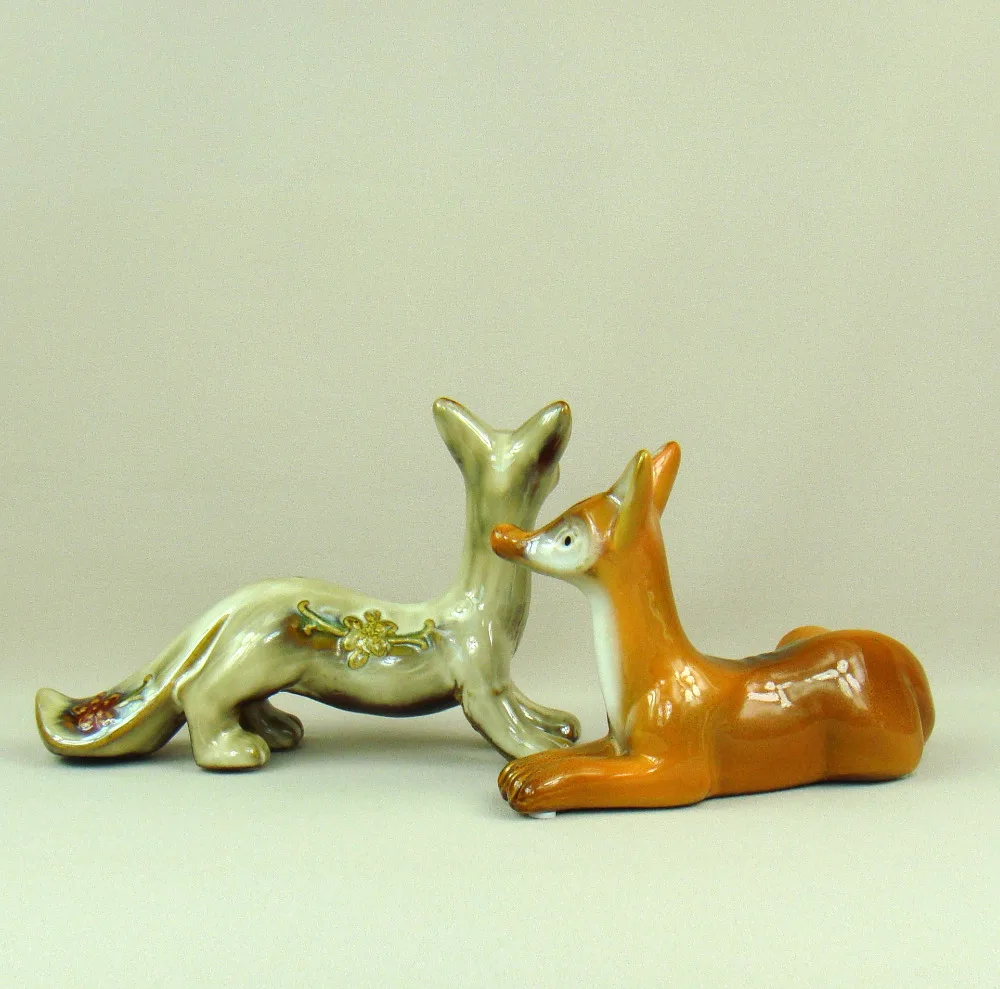 Художественная фарфоровая статуэтка для декора влюбленных лисиц керамика его и