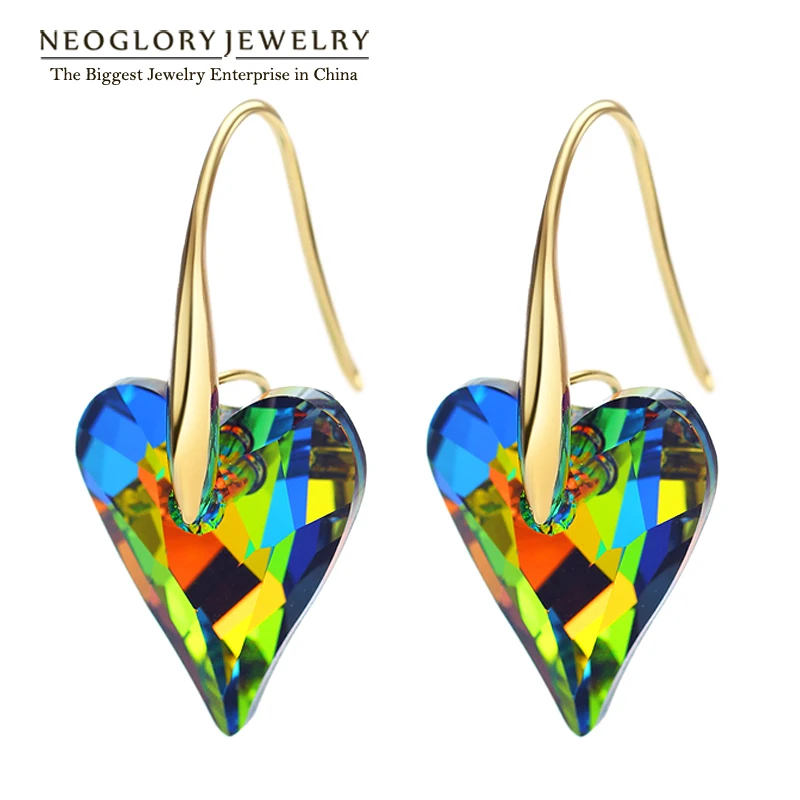 Серьги невесты Neoglory в форме сердца светло желтого золота для женщин подарок 2020 JS9