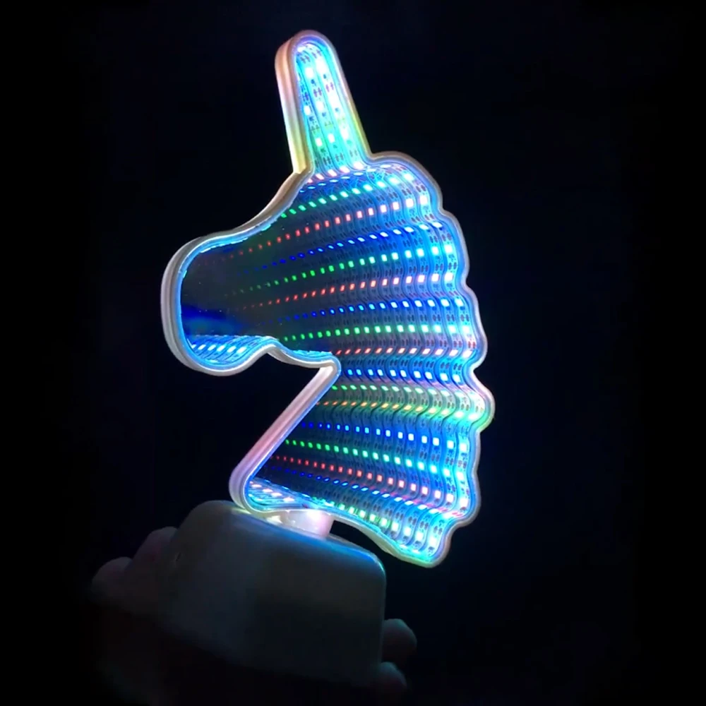 Домашний туннельный светильник Украшение мультфильм пигмент Unicorn с зеркальным эффектом Красочный светодиодный ночной Светильник дети дочь Настольный светильник вечерние Декор подарки на день рождения