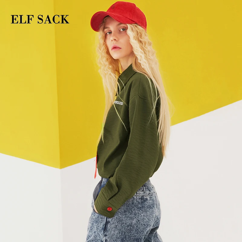 ELFSACK Стильная летняя женская хлопковая уличная Однотонная рубашка с вышивкой