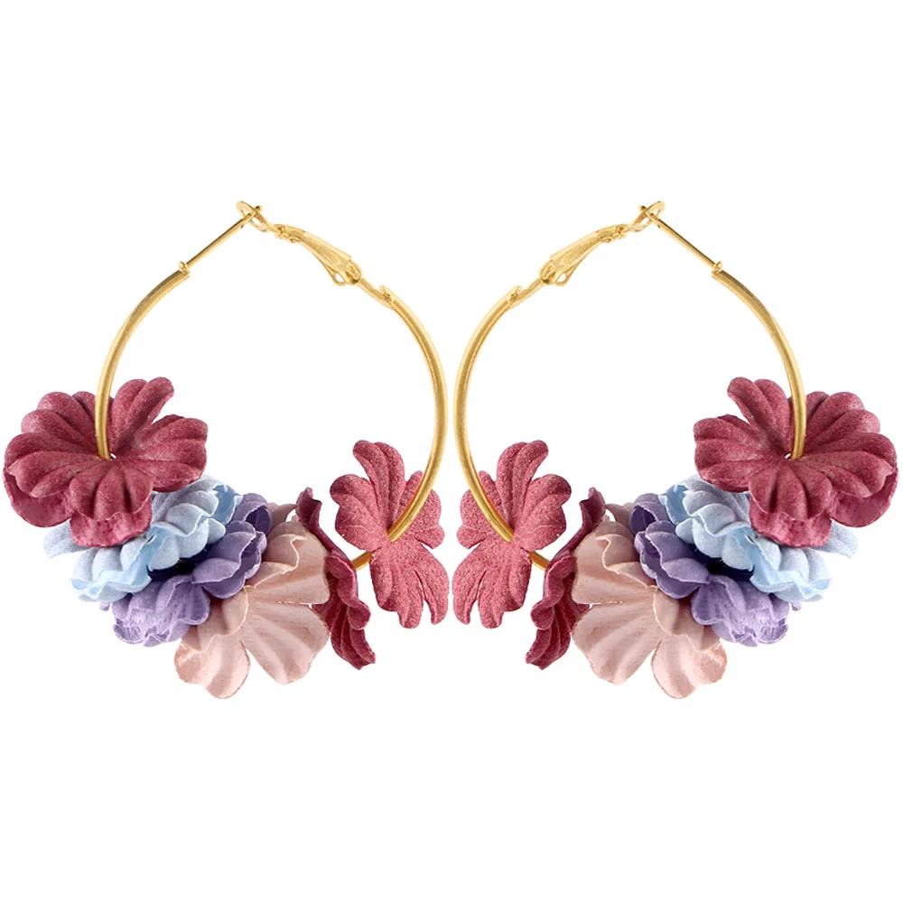 Colorful Petals Модная Цветочная Ткань висячие серьги для женщин эффектные Красочные лепестки круг Большие необычные аксессуары ювелирные изделия Oorbellen ER4890 - Окраска металла: Colorful Petals