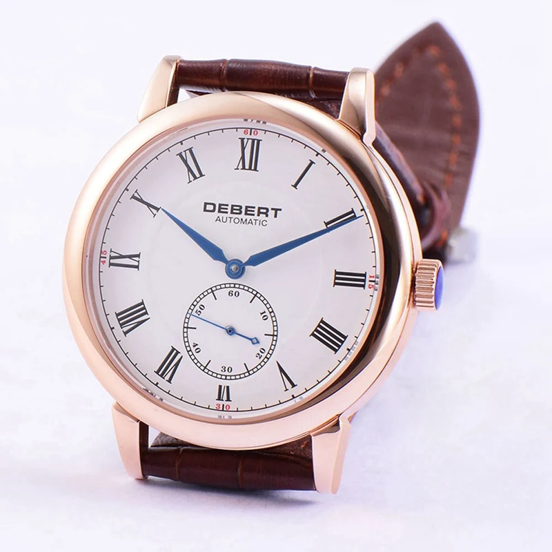 Мужские автоматические часы deber 40 мм Rosegold синие с римскими марками Чайка Mov не