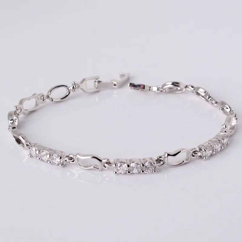 Женский браслет будонг 18 см серебристый/золотой с белым кристаллом