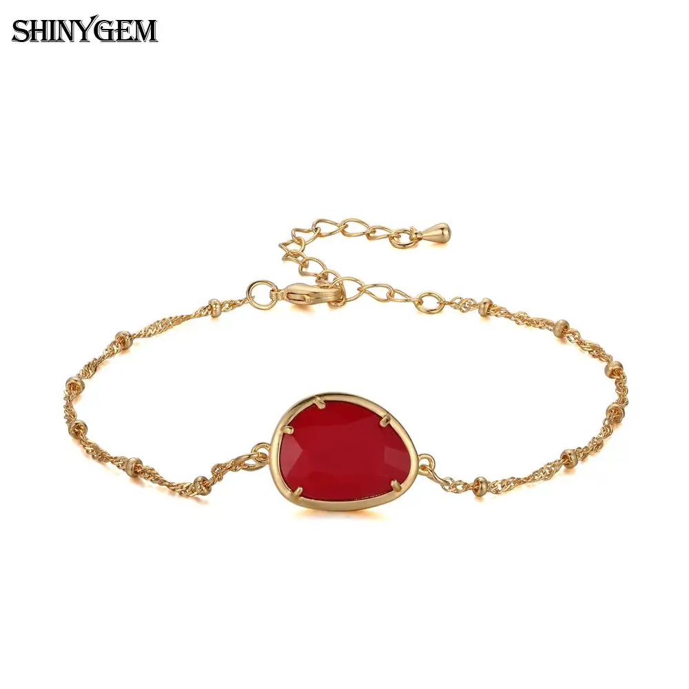 Red ShinyGem капли воды форма граненый Кристалл Шарм браслет Золотое покрытие звено цепи браслеты натуральный камень браслеты из камней для женщин - Окраска металла: Red