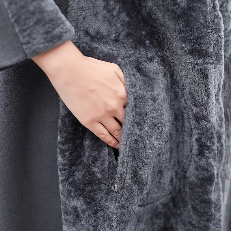 2018 New Women's Winter Real Fur Coat One Long Section Two Sides Wearing Sheep Shearing Mink Collar Warm Jacket LE466 | Женская