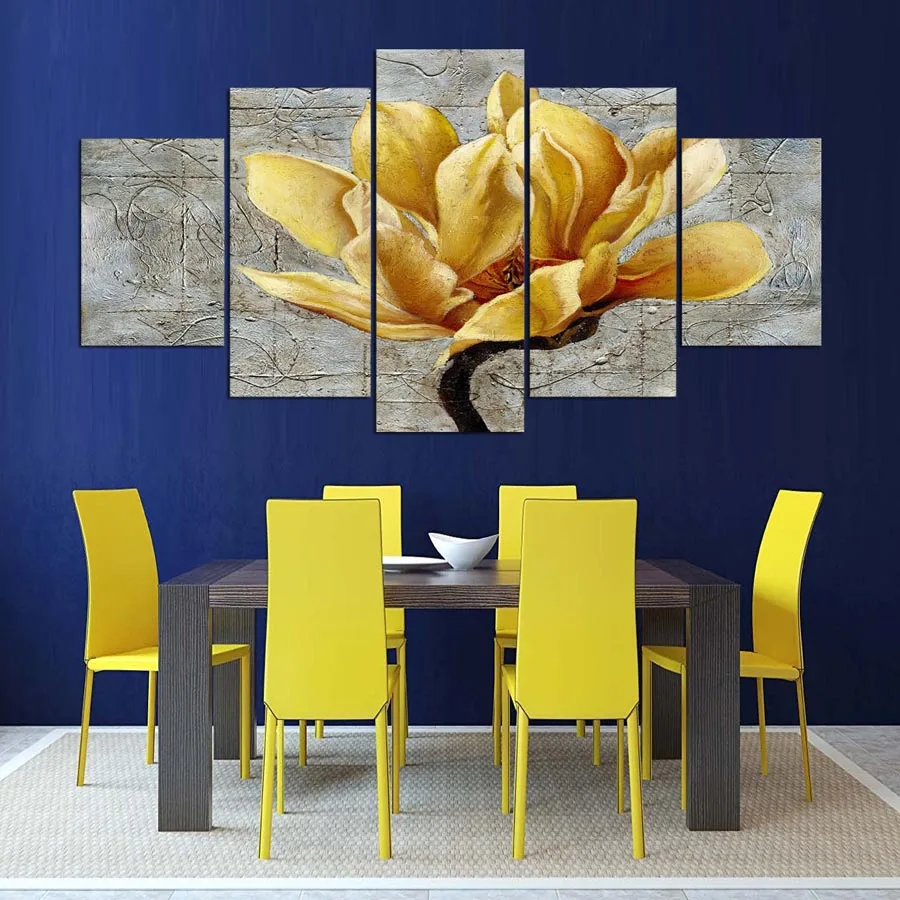 Ysdafen 5 панель HD с Картина золотой цветок холсте Home Decor Wall Art картина для гостиной