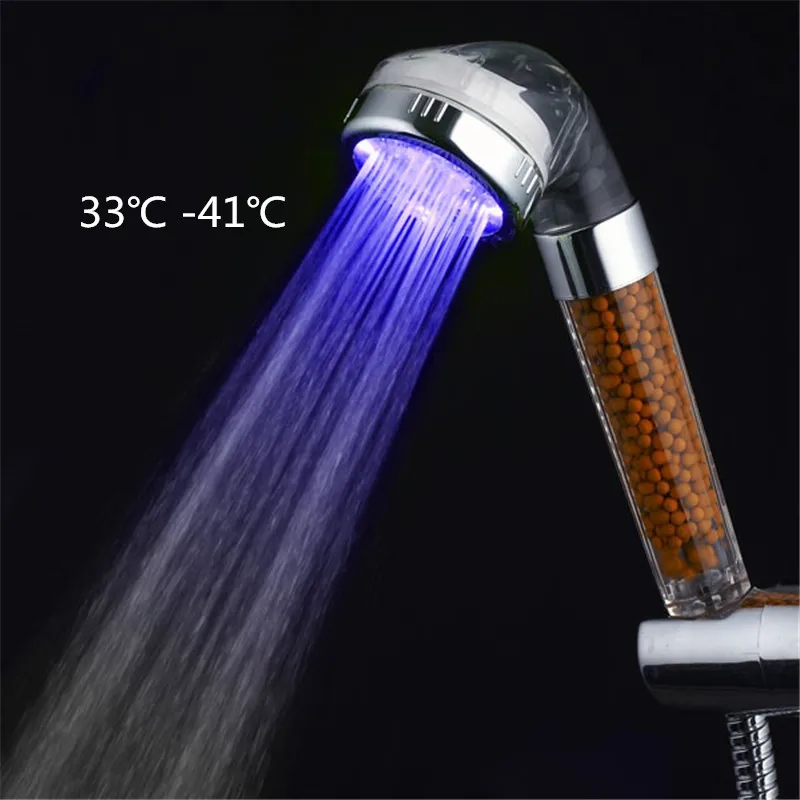 RGB LED Shower Head Pressurized Water Temperature Sensor Rain 3 Colors Handheld Bath | Обустройство дома