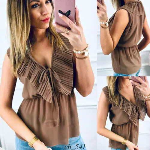 Летняя женская повседневная майка без рукавов с v образным вырезом блузка туника