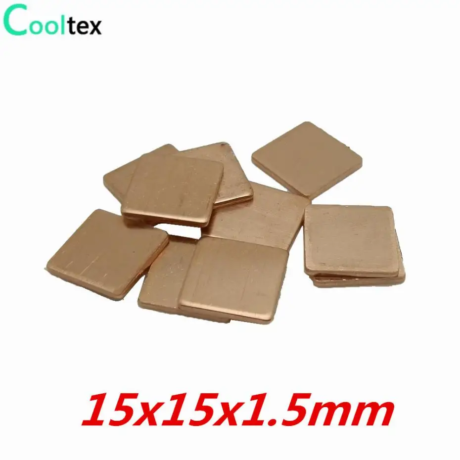 

20pcs/lot 15x15x1.5mm Copper Shim Heatsink Thermal Pad Heat Sink Sheet DIY For Laptop GPU CPU VGA Chip RAM cooler cooling