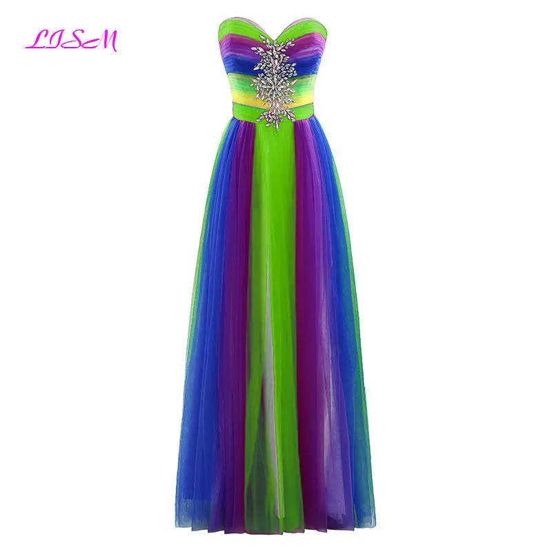 Photo Color Реальные фотографии радужных цветов Длинные Свадебные платья vestido longo милое ТРАПЕЦИЕВИДНОЕ ПЛАТЬЕ ИЗ ТЮЛЯ С кристаллами Вечерние платья на молнии - Цвет: Photo Color